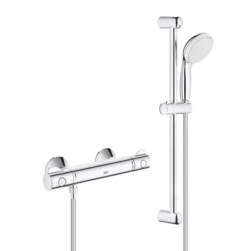 GROHE Grohtherm 800 króm termosztátos zuhanycsaptelep zuhanyszettel, kézizuhannyal és tartórúddal