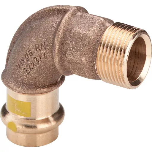 Viega Profipress G vörösöntvény könyök 90°, 28 mm préstok x 1" külső menet, gázra