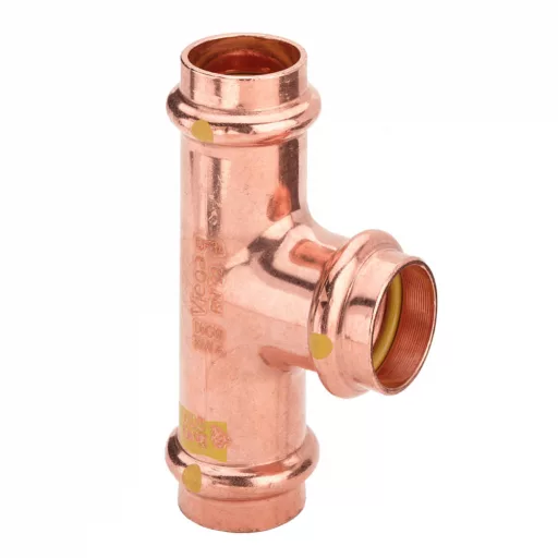 Viega Profipress G vörösréz szűkített T-idom gázra, 22-18-22 mm, préselhető végekkel