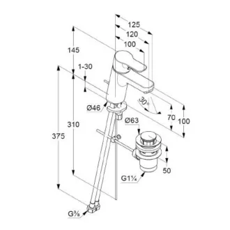 KLUDI Pure&Easy 70 fehér mosdócsaptelep króm elemekkel és automata leeresztő karral