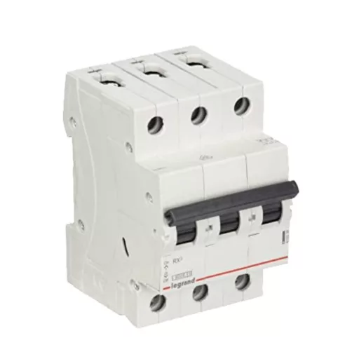 Legrand RX3 3P C25 kismegszakító háromsávos DIN sínes kivitel fekete kapcsolókarral