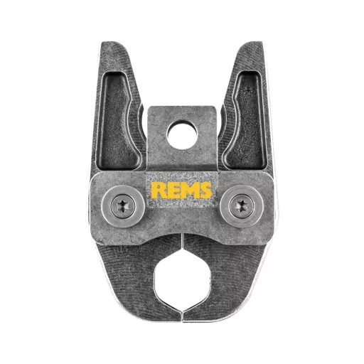 REMS TH 20 préspofa fém préscsipesz sárga logóval, elölnézet, 20 mm-es csővezetékhez