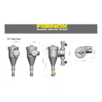   FERNOX TF1 Total filter mágneses iszapleválasztó golyócsappal és Protector + Filter Fluid folyadékkal, 28 mm