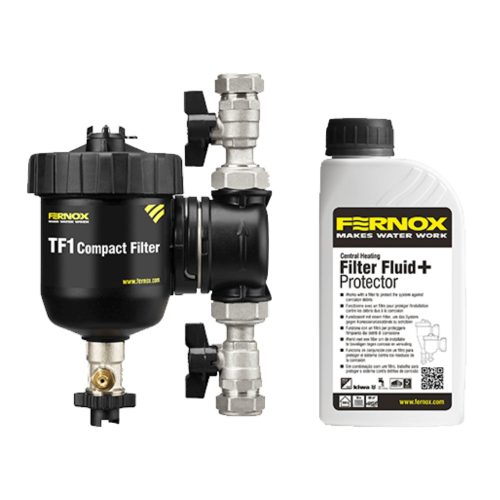 FERNOX TF1 Compact mágneses iszapleválasztó golyóscsappal és Filter Fluid + Protector folyadékkal, 3/4"