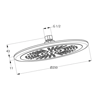 KLUDI Freshline kerek króm fejzuhany 250 mm, fehér szórófelülettel, alulnézetből