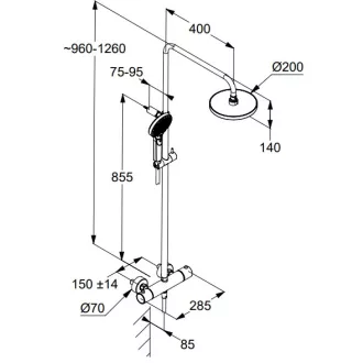 KLUDI xDIVE 3S Dual Shower termosztatikus króm zuhanyrendszer esőztető fejjel