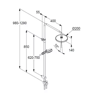 KLUDI xDIVE 3S Dual Shower króm zuhanyrendszer esőztető fejjel és kézizuhannyal