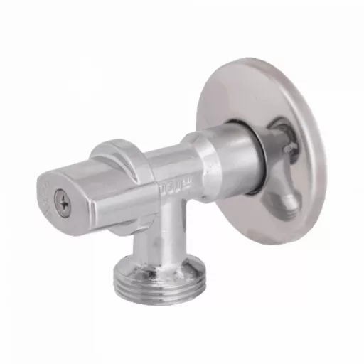 ARCO L-85 Nova króm mosógép sarokszelep, 1/2" x 3/4", oldalnézet fali rozettával