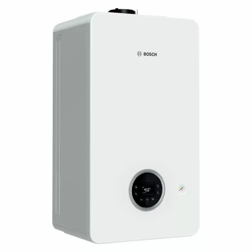 Bosch Condens GC2300W kondenzációs kombi gázkazán fehér burkolattal, kör alakú kijelzővel