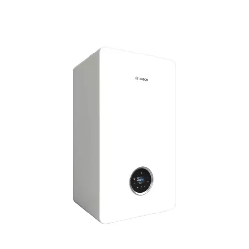 Bosch Condens GC5700iW fali kondenzációs gázkazán fehér színben, körkijelzős kezelőfelülettel, oldalnézet