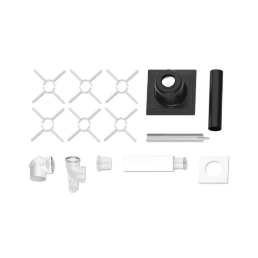 Bosch FC-SET80-C93X PP alapszett 80/125 mm tartozékai: könyök, cső, tetőátvezető, rögzítők