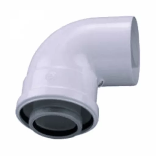 Bosch FC-CE60-87 fehér PP koncentrikus füstgáz könyök 90°, 60/100 mm, gumitömítéssel