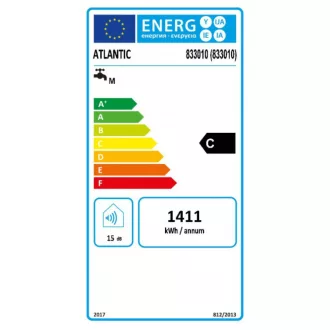 Atlantic Vertigo ERP 50 lapos villanybojler elölnézet, fekete hőfokszabályzó gombbal, C energiaosztály