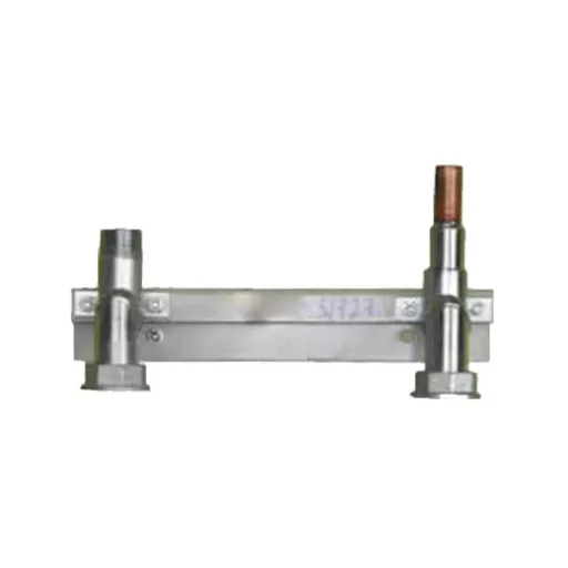 Peró Gáz T17SZR28 gázmérő szerelősín fém csatlakozókkal, 1" x 28mm, oldalnézet