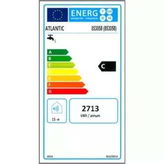 Atlantic Vertigo ERP 100 fehér villanybojler elölnézetből, C energiaosztály és hőfokszabályzó gomb
