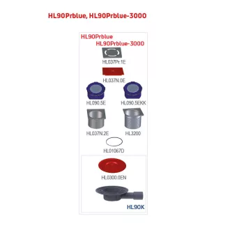HL 90PRBLUE-3000 alacsony padlólefolyó vízszintes kimenettel, rozsdamentes 115x115 mm ráccsal