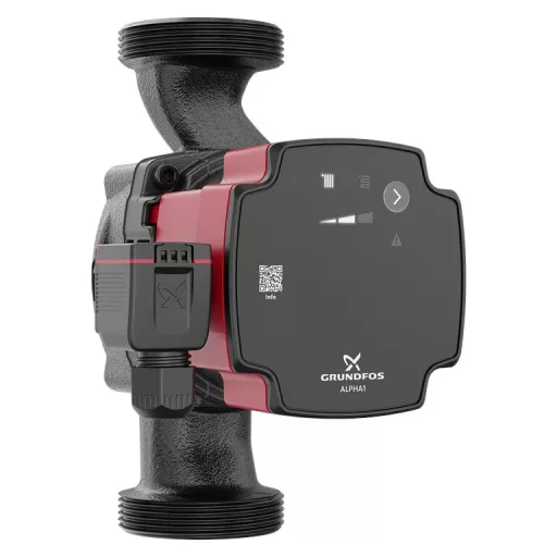 Grundfos Alpha 1 32-80 keringető szivattyú piros-fekete házzal, LED kijelzős kezelőfelülettel