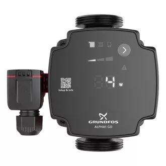 GRUNDFOS Alpha 1 GO 25-80 keringető szivattyú fekete-piros háza LED kijelzővel és QR-kóddal