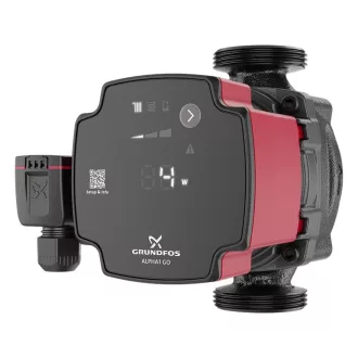 GRUNDFOS Alpha 1 GO 25-80 keringető szivattyú fekete-piros háza LED kijelzővel és QR-kóddal