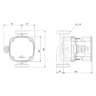 Grundfos Alpha 1 GO 25-40 keringető szivattyú LED kijelzővel, teljesítmény kijelzés wattban