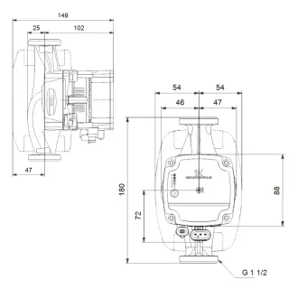 Grundfos Alpha1 L 25-60 180 fűtési keringető szivattyú fekete házzal, LED kijelzővel