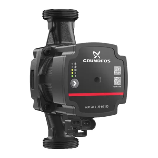 Grundfos Alpha1 L 25-60 fűtési keringető szivattyú, LED kijelzős kezelőfelülettel, elölnézet