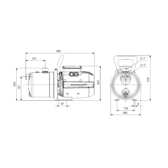 Grundfos JP 3-42 önfelszívó öntözőszivattyú rozsdamentes házzal, fogantyúval, oldalnézet