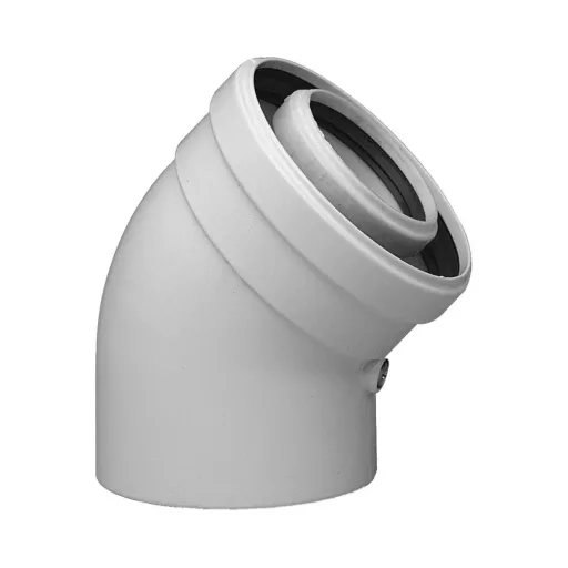 BAXI PP/s koncentrikus 45°-os könyök 80/125 mm, fehér, tömítőgyűrűvel