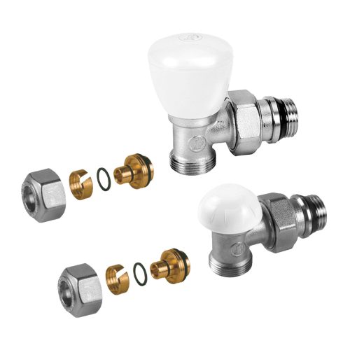 GIACOMINI R25K sarok kézi radiátorszelep szett, 1/2", 2db 16x2mm műanyagcső csatlakozóval