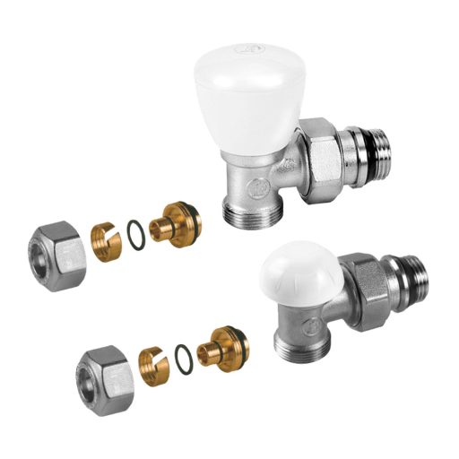 GIACOMINI R25K sarok kézi radiátorszelep szett, 1/2", 2db 16x2mm műanyagcső csatlakozóval