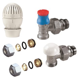  GIACOMINI R470A sarok termosztatikus radiátorszelep szett, 1/2", 2db 15 x 1mm fémcsőhöz csazlakozóval