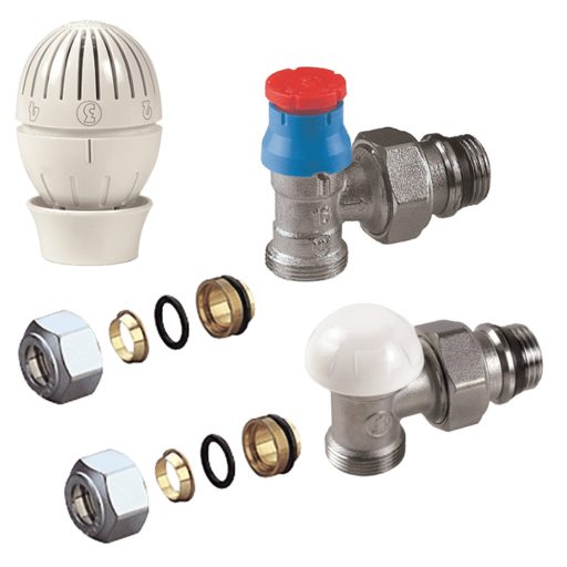 GIACOMINI R470A sarok termosztatikus radiátorszelep szett, 1/2", 2db 15 x 1mm fémcsőhöz csazlakozóval