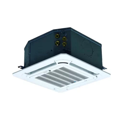 CONCEPT MKD kazettás mennyezeti 4 csöves fan-coil, négyzetrácsos panellel és réz csőcsatlakozókkal