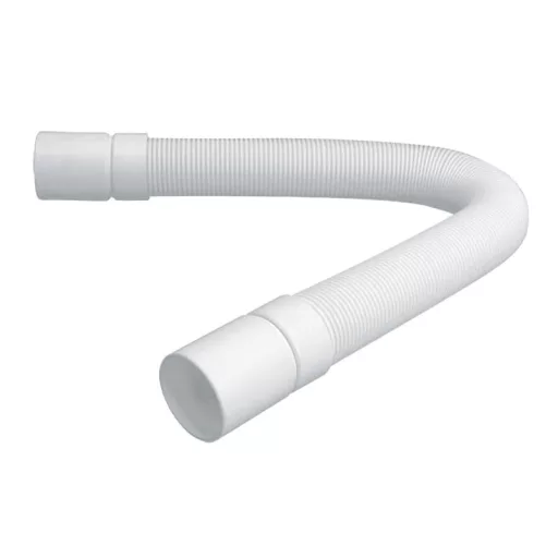 Fehér flexibilis bekötőcső bordázott középső résszel, két végén sima csatlakozó, McAlpine 32x32 mm