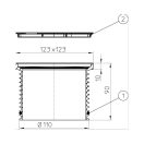 HL 037N.2E rácstartó padlóösszefolyóhoz, D110/90, 123 x 123 mm