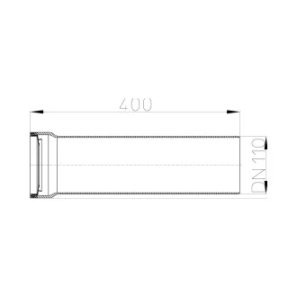 Fehér HL 203/1 WC bekötőcső ajakos tömítéssel, DN110 x 400 mm, oldalnézetből