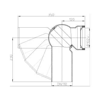 Fehér HL 210.WE WC bekötő csöve forgatható csuklós könyökkel, DN110 x 350 mm
