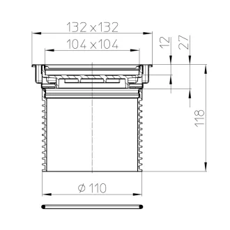 HL 3020 csempézhető padlóösszefolyó inox kerettel és szürke toldócsővel, DN110