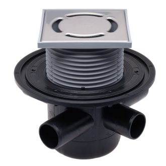   HL 304 padlóösszefolyó vízszintes kifolyóval, 3 x DN40 bemenettel, 123 x 123 mm