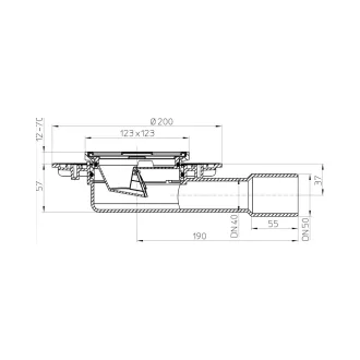 HL 90.2 balkon összefolyó oldalsó kimenettel, 115x115 mm rozsdamentes acél ráccsal