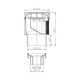 HL900N légbeszívó szelep szürke műanyag házzal, kék rovarfogó ráccsal, DN50/75/110
