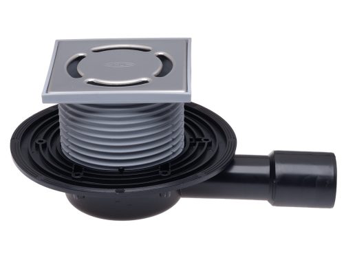 X HL 90Pr padlóösszefolyó vízszintes kifolyóval 115 x 115 mm inox ráccsal