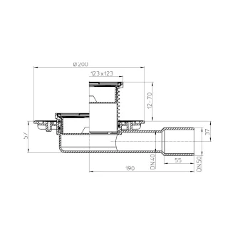 HL90 balkonlefolyó oldalsó vízszintes kimenettel, 100x100 mm rozsdamentes rácstartóval