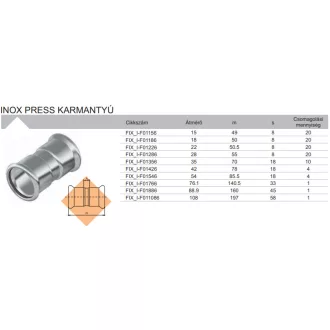 FixTrend Inox press karmantyú 54 mm, rozsdamentes egyenes toldó préskarmantyú, ferde nézet