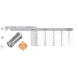 FixTrend Inox press áttoló karmantyú 35 mm, rozsdamentes acél idom press peremmel