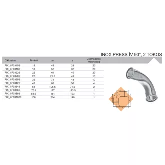 FixTrend Inox press 2 tokos ív 90°, 76.1 mm