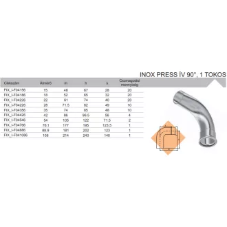 FixTrend Inox press 90 fokos tokos ív 108 mm, rozsdamentes press könyök idom
