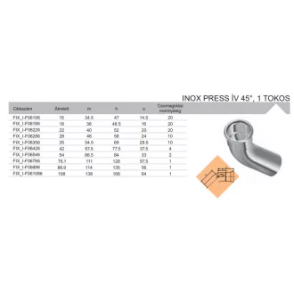 FixTrend Inox press 45° tokos ív, 108 mm, rozsdamentes acél idom termékfotó