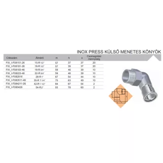   FixTrend Inox press könyök külső menettel, 28 mm - 1" 