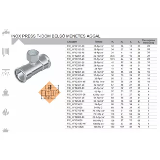 FixTrend Inox press T-idom menetes ággal, 35-1/2"-35 mm, rozsdamentes press csatlakozókkal